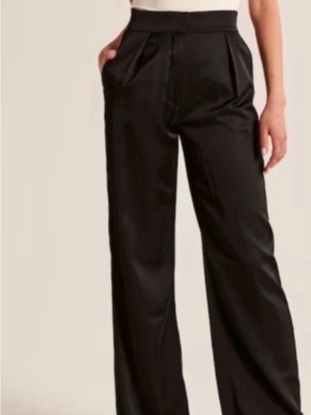 Abercrombie & Fitch Satin Sloane High-Rise Pleated Wide-Leg Pants - Black